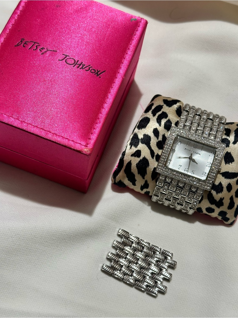 Betsey Johnson Silver Crystal Square Dial Bracelet Watch